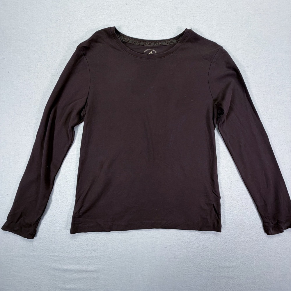 White Stag‎ Long Sleeve Tee Women S Brown Cotton Lace Trim Basic